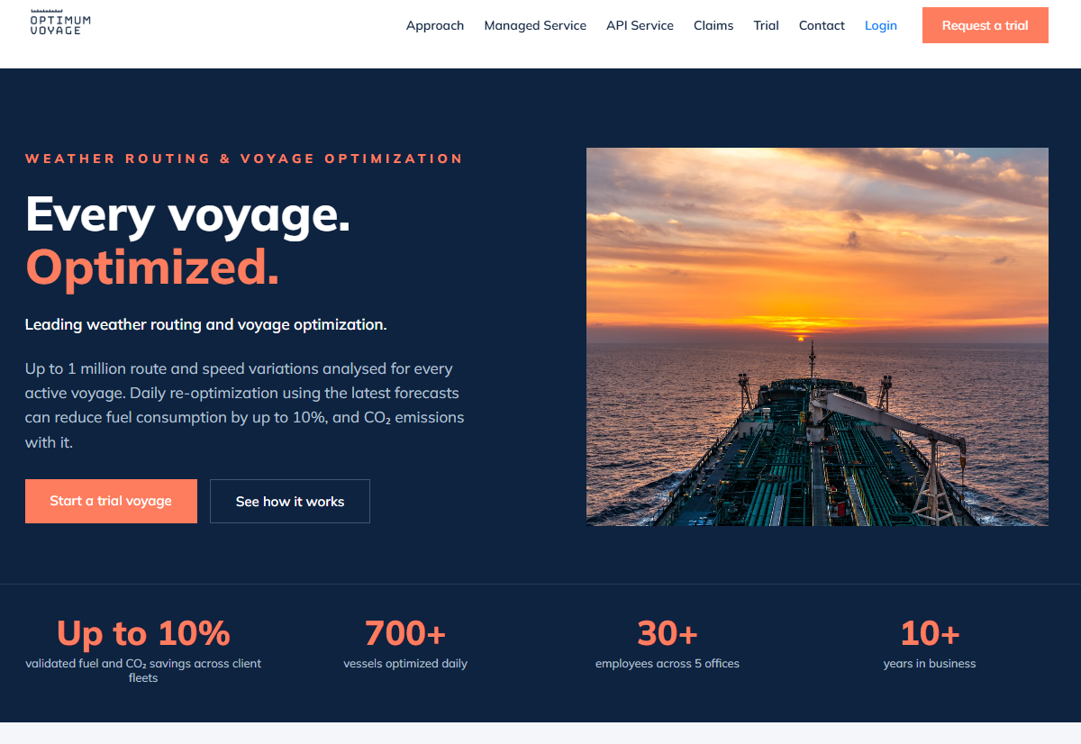 The new optimumvoyage.com homepage: Every voyage. Optimized.