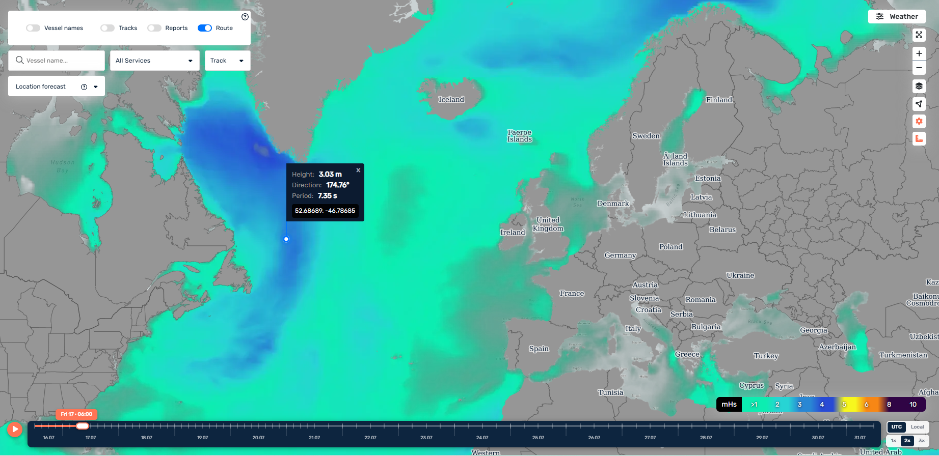 WMS weather layer: significant wave height across the North Atlantic